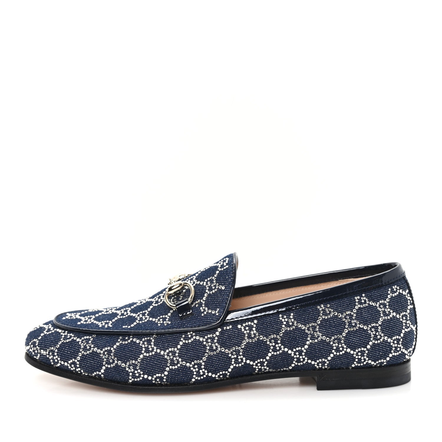 NEW DENIM CRYSTAL GG MONOGRAM WOMENS 1953 HORSEBIT JORDAAN LOAFER BLUE