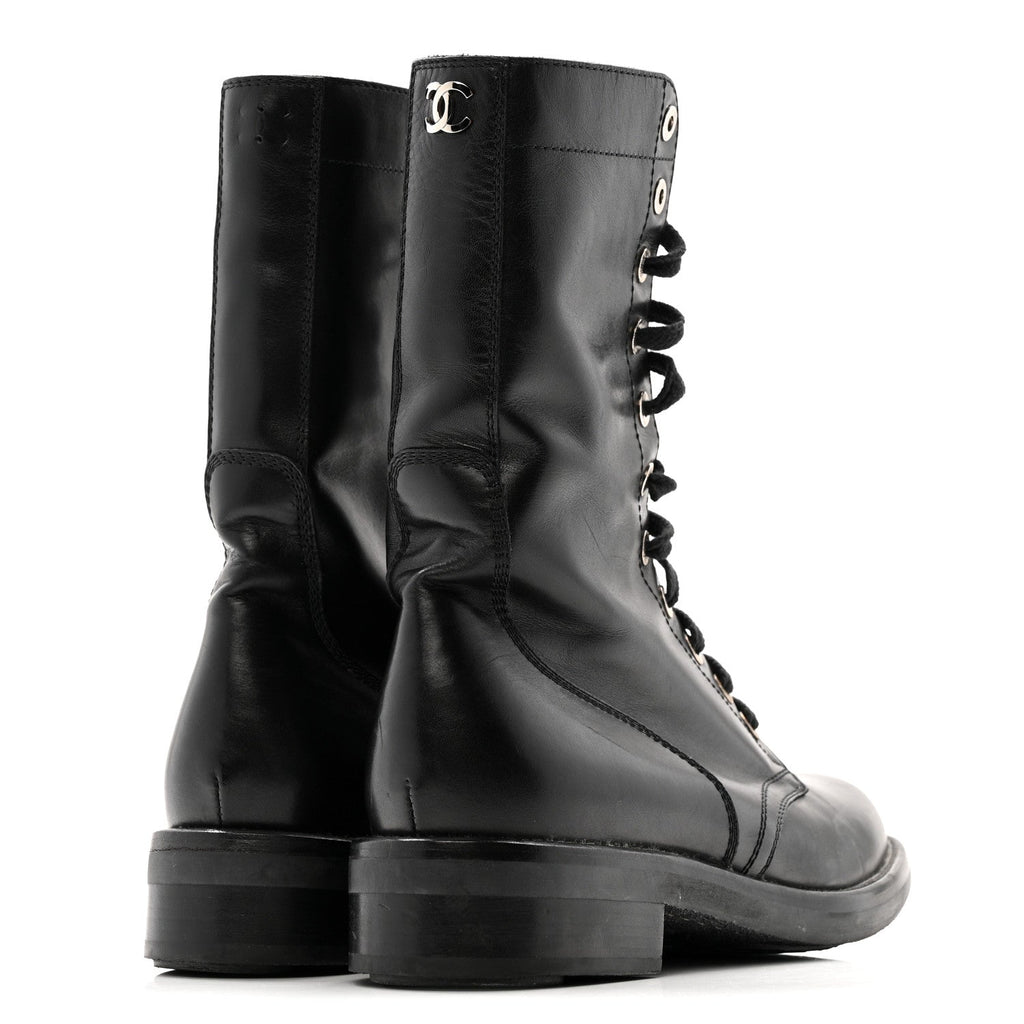 CALFSKIN LACE UP COMBAT BOOTS BLACK