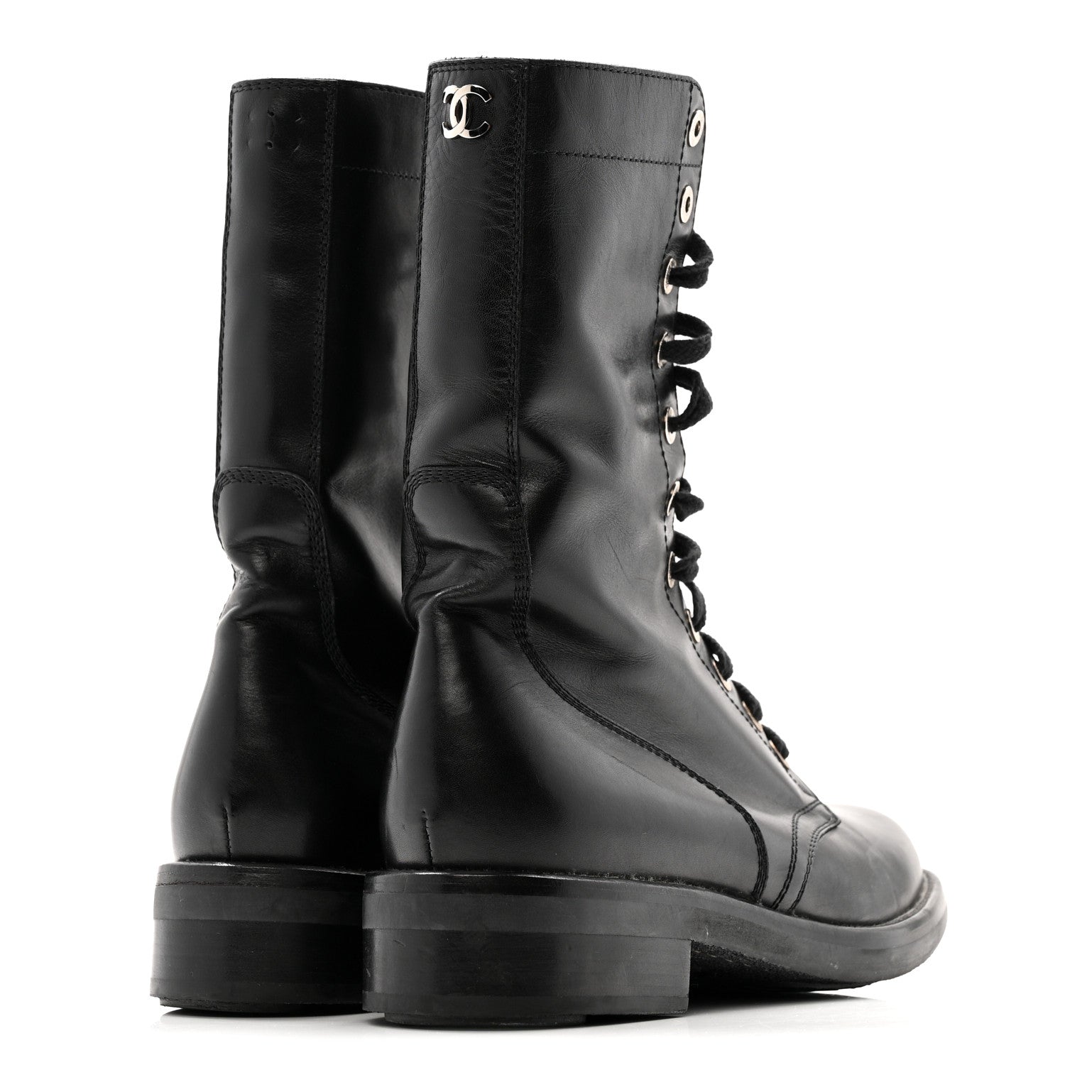 CALFSKIN LACE UP COMBAT BOOTS BLACK