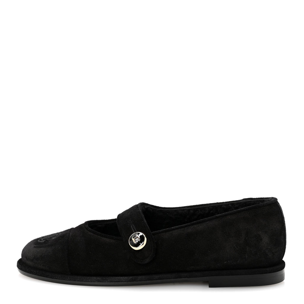 SUEDE CAP TOE CC MARY JANE FLATS BLACK