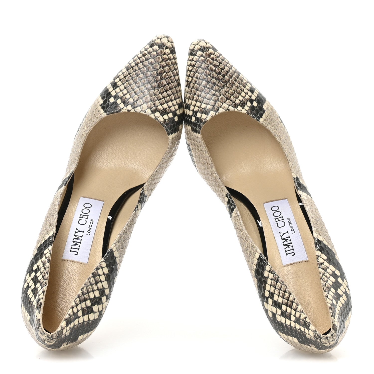 CALFSKIN SNAKESKIN EMBOSSED ROMY 85 PUMPS NATURAL