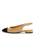 GOATSKIN GROSGRAIN POINTED TOE CC SLINGBACK FLATS BEIGE BLACK
