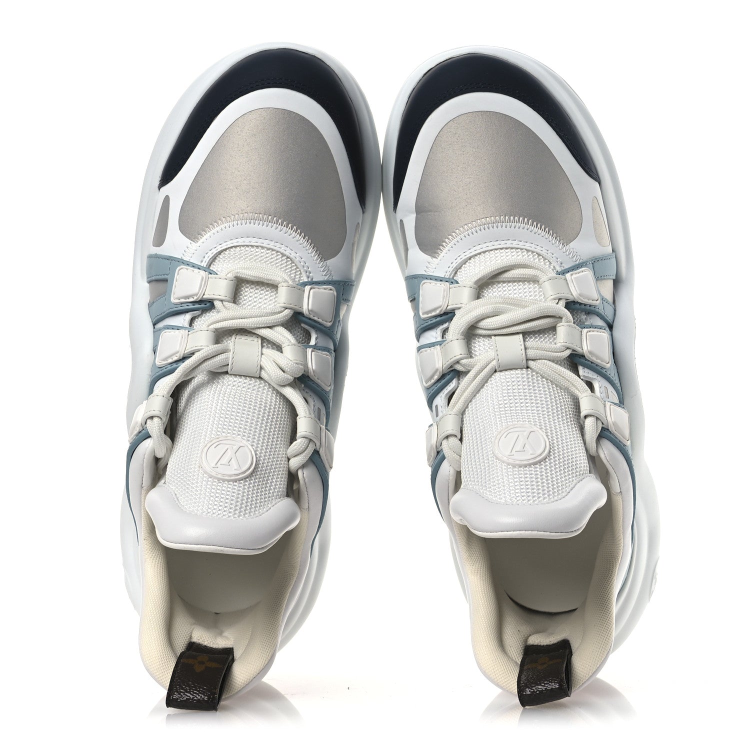 CALFSKIN TECHNICAL NYLON LV ARCHLIGHT SNEAKERS WHITE BLUE GRIS