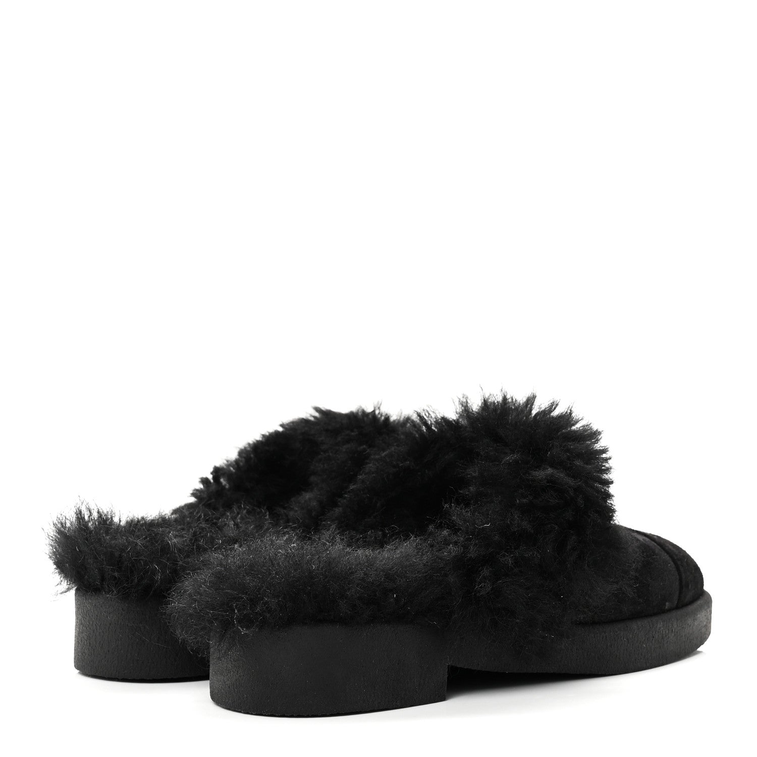 SUEDE SHEARLING CC CAP TOE MULES BLACK