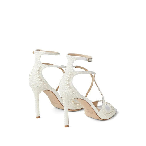 Jimmy Choo Bridal Azia Embellished Leather Sandals - White Pearl