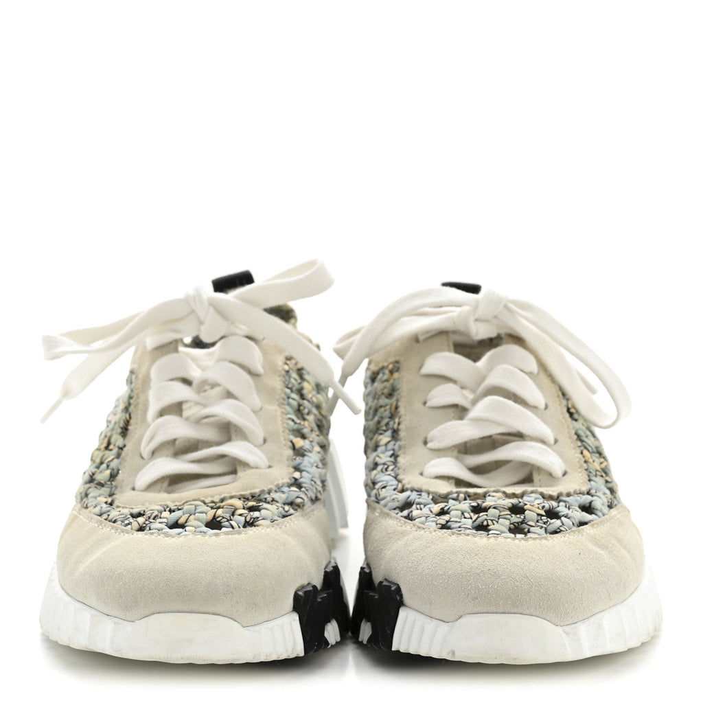 BRAIDED SILK SUEDE SNEAKERS BLEU CLAIR WHITE