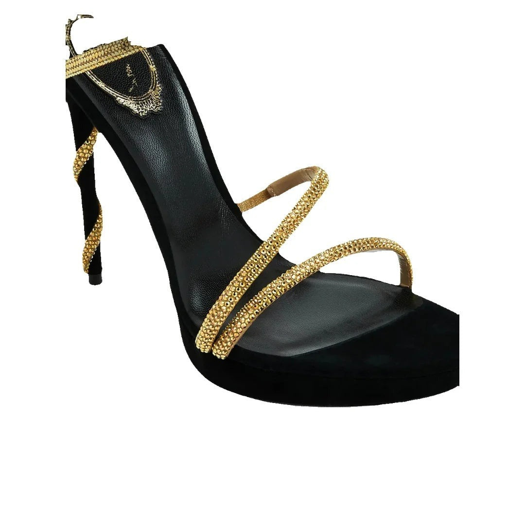 René Caovilla Cleo Powder Strass Spiral Sandal - Gold/Black