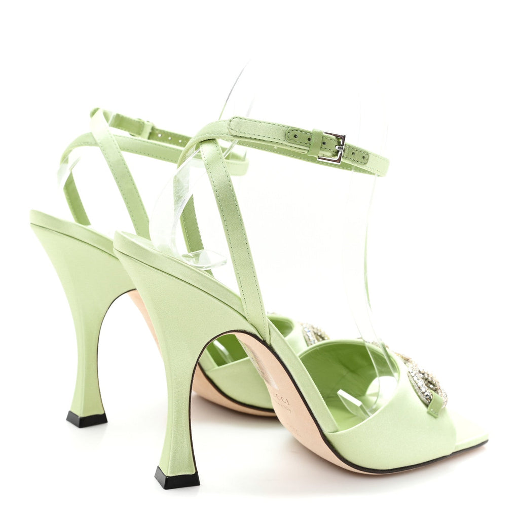 SATIN CRYSTAL HORSEBIT SANDAL PUMPS
