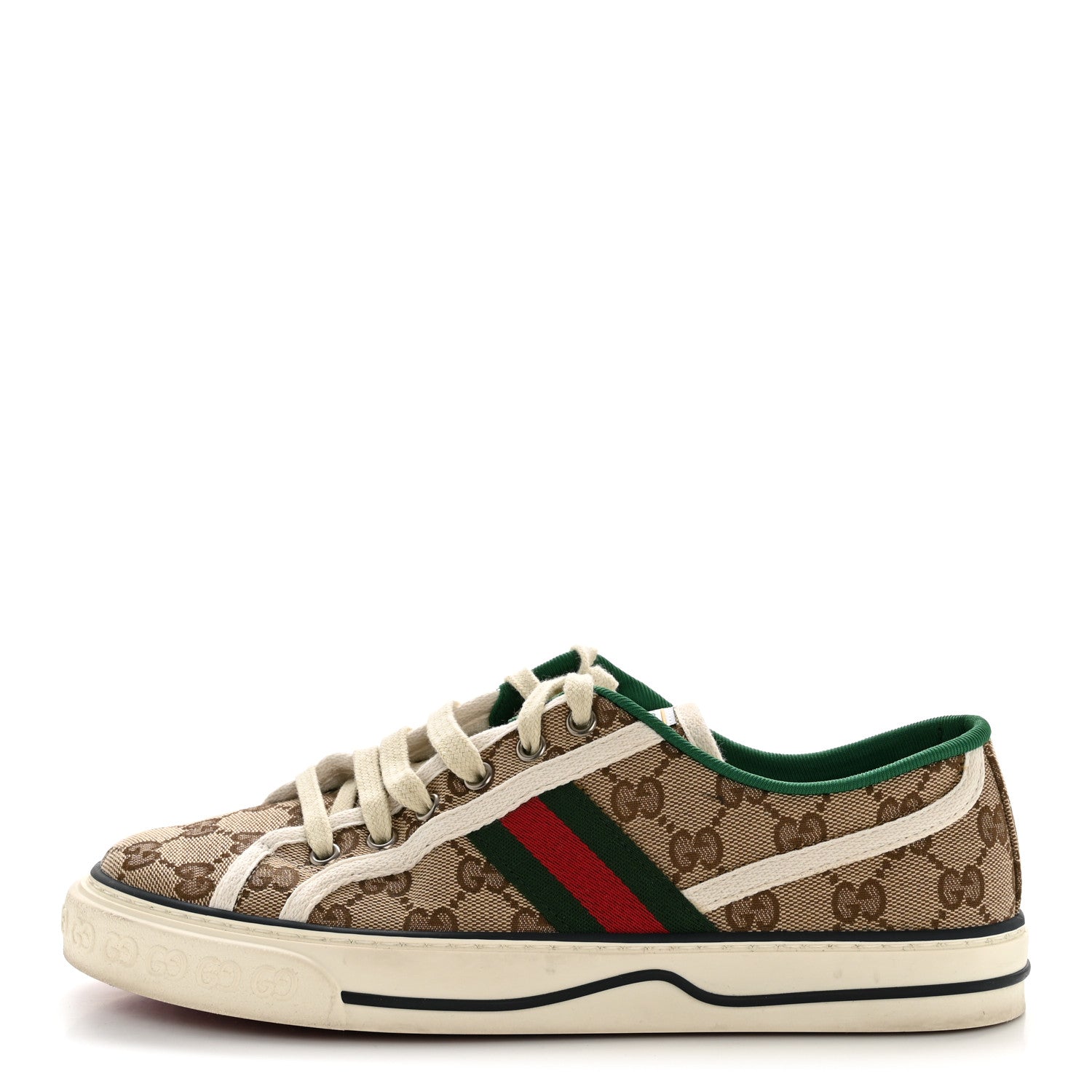 GG MONOGRAM WEB WOMENS 1977 TENNIS SNEAKERS BEIGE EBONY MYSTIC WHITE