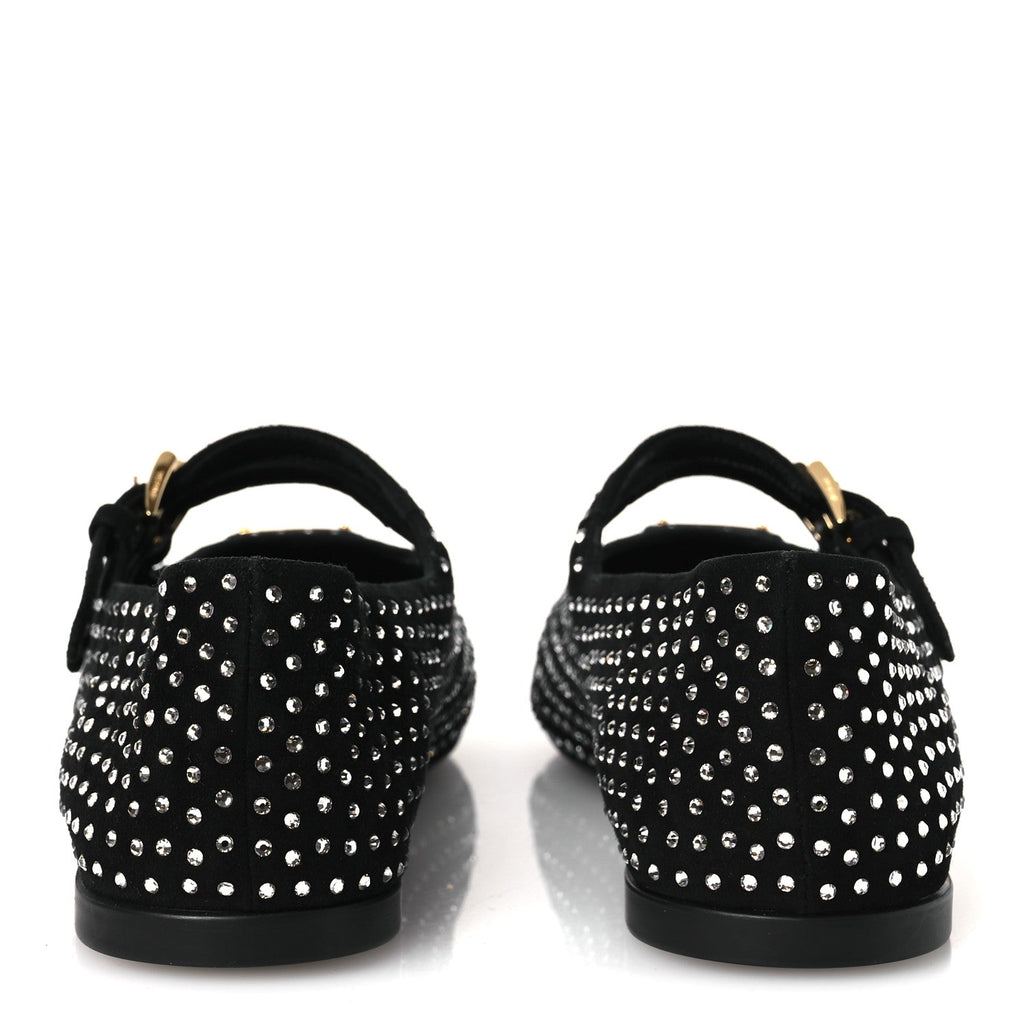 SUEDE CRYSTAL STUDDED BALLERINA FLATS BLACK
