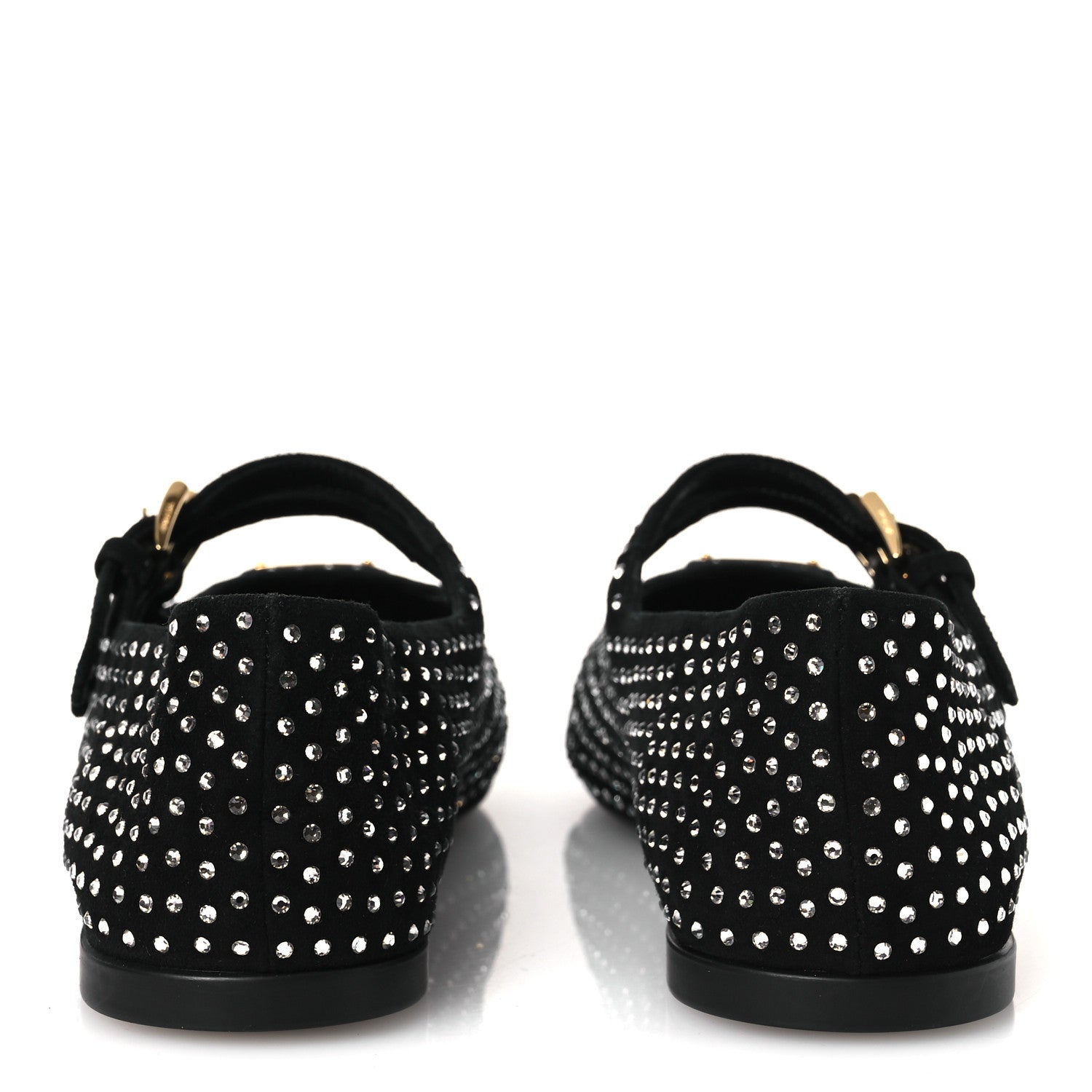 SUEDE CRYSTAL STUDDED BALLERINA FLATS BLACK