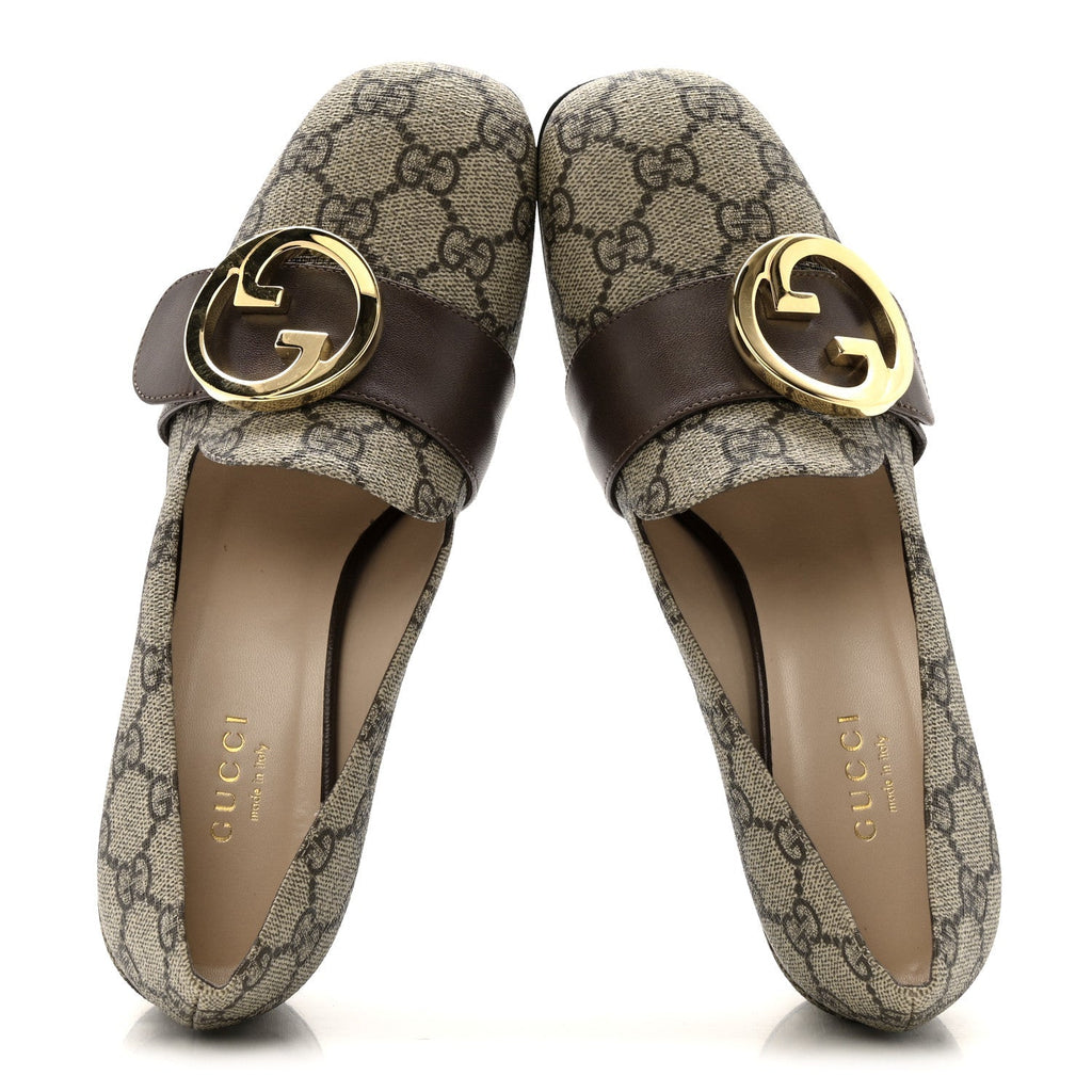 GG SUPREME MONOGRAM MALAGA KID BLONDIE PUMPS BEIGE EBONY NEW ACERO