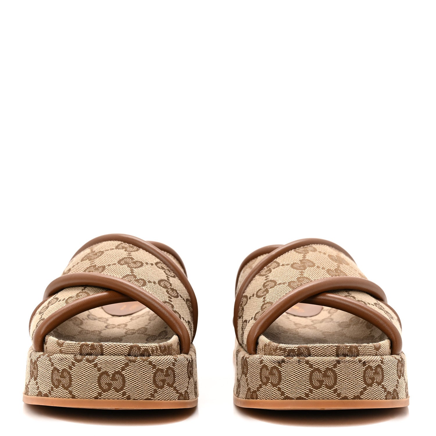 MONOGRAM GG CALFSKIN ANGELINA PLATFORM 55MM SLIDE SANDALS CAMEL EBONY