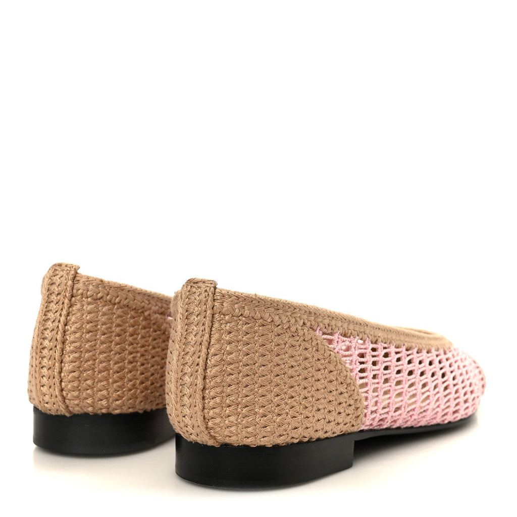 RAFFIA CAP TOE BALLERINA FLATS PINK BEIGE