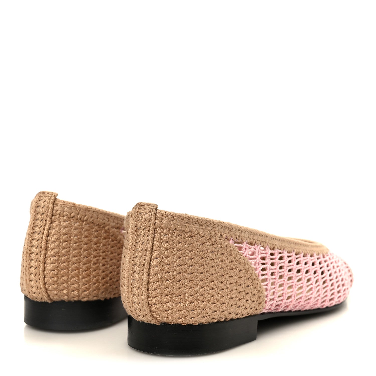 RAFFIA CAP TOE BALLERINA FLATS PINK BEIGE