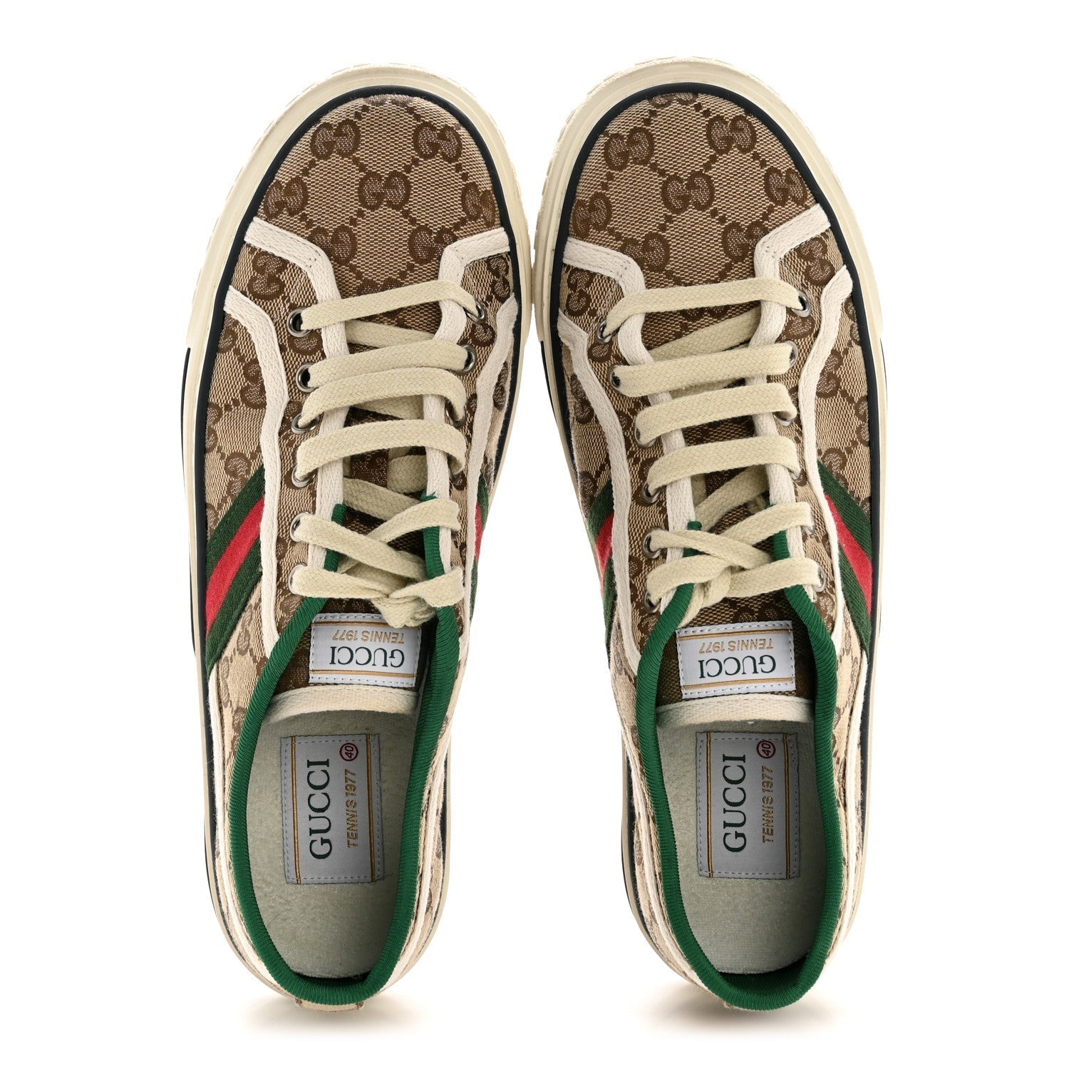 GG MONOGRAM WEB WOMENS 1977 TENNIS SNEAKERS BEIGE EBONY MYSTIC WHITE