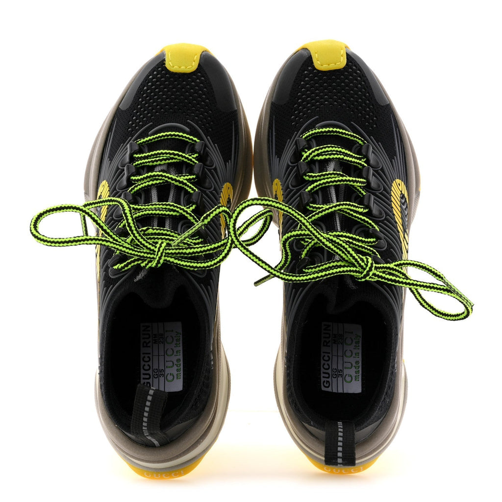 TECHNICAL KNIT FABRIC WAVES WOMENS GUCCI RUN SNEAKERS BLACK SILVER GIALLO NEON YELLOW