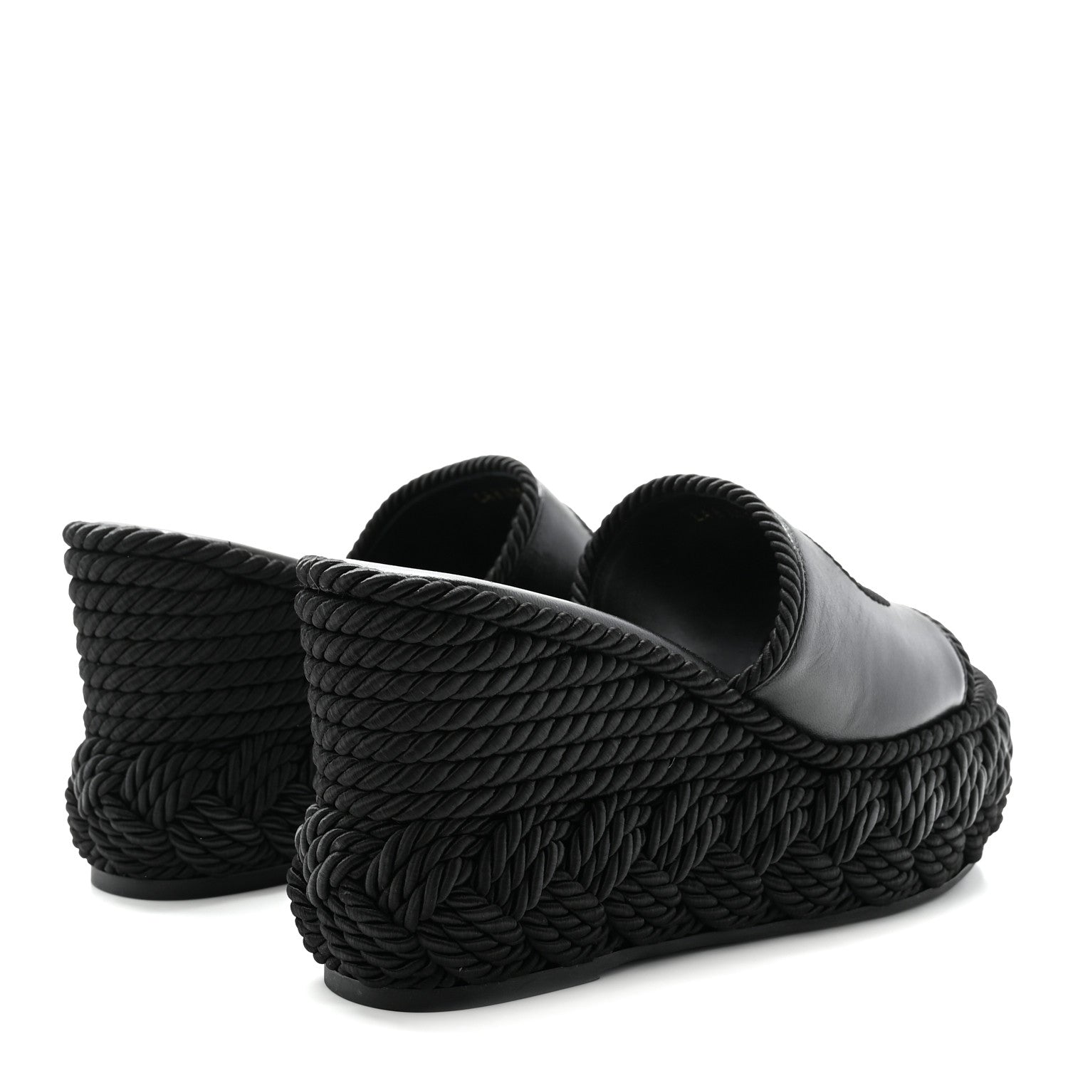 CALFSKIN SILK TORCHON VLOGO PLATFORM ESPADRILLE 100 WEDGE SANDALS BLACK