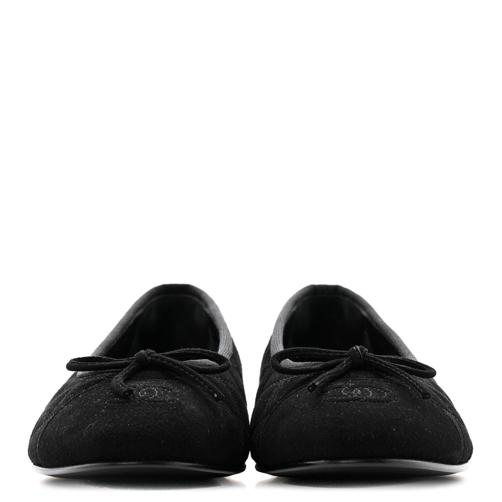 SUEDE QUILTED CAP TOE CC BALLERINA FLATS BLACK