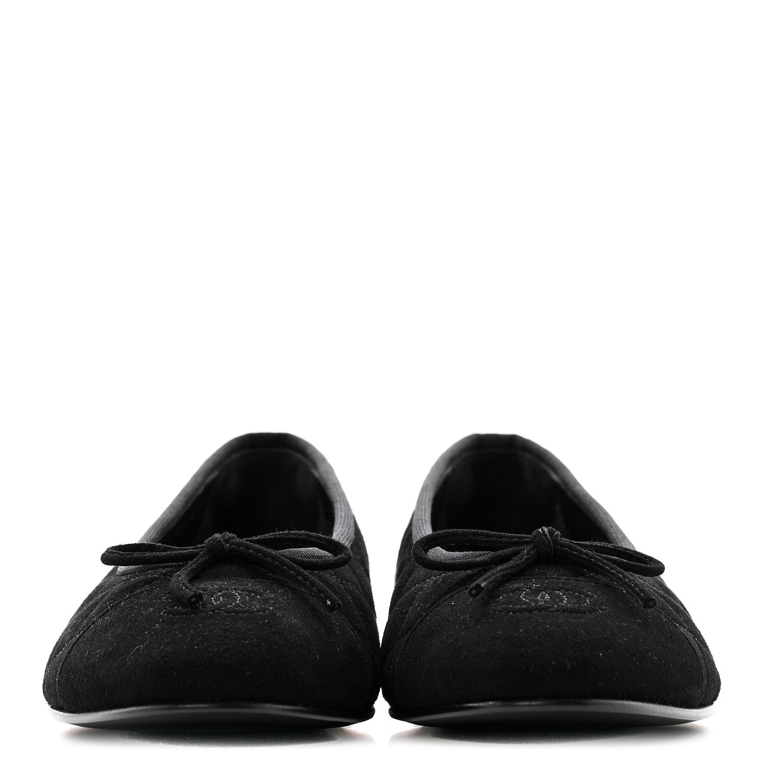 SUEDE QUILTED CAP TOE CC BALLERINA FLATS BLACK