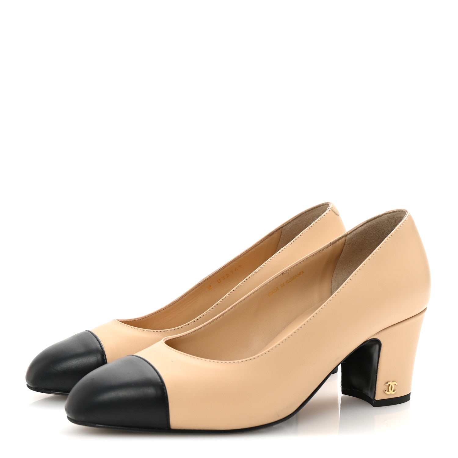 LAMBSKIN CAP TOE CC UNIFORM PUMPS BEIGE BLACK