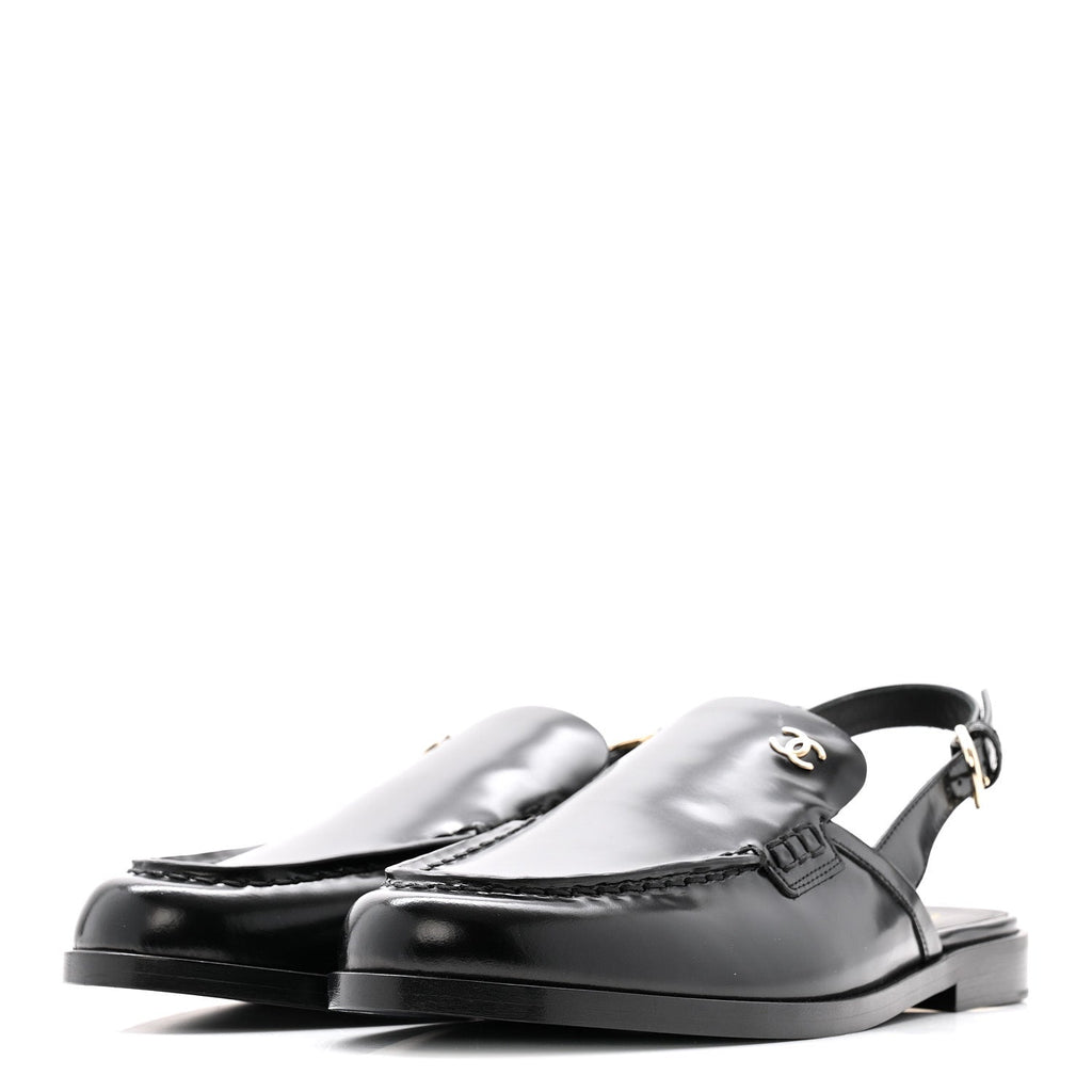 SHINY CALFSKIN SLINGBACK LOAFERS BLACK