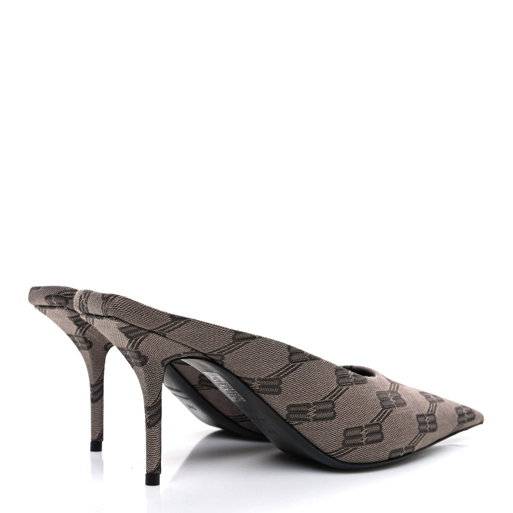 BB MONOGRAM SQUARE KNIFE 80MM MULE PUMPS DARK MINK GREY DARK BROWN
