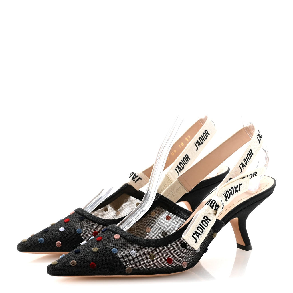 MESH RIBBON VELVET MINI DOT J'ADIOR SLINGBACK 65MM PUMPS BLACK MULTICOLOR