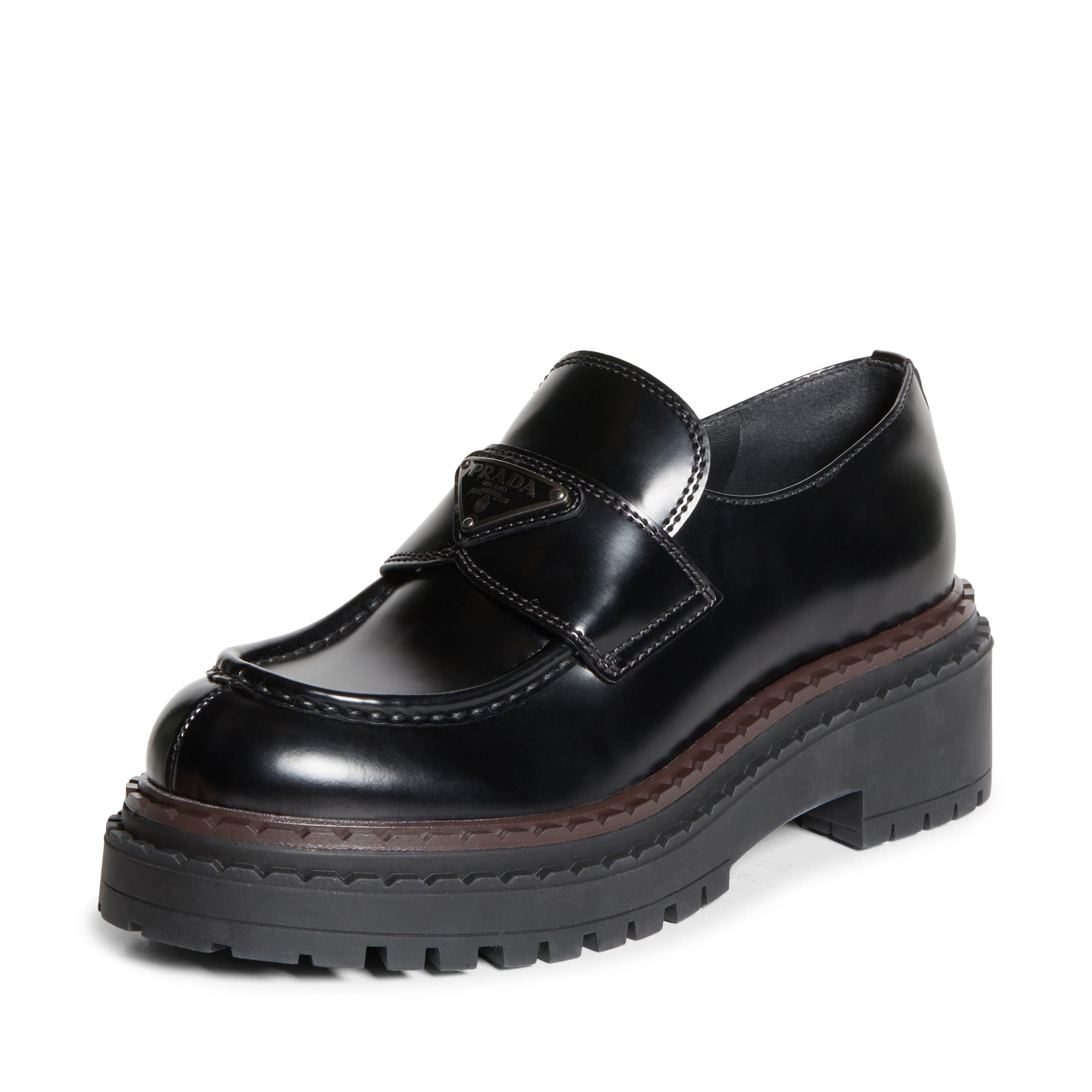 PRADA CHOCOLATE BRUSHED LEATHER PLATFORM LOAFER