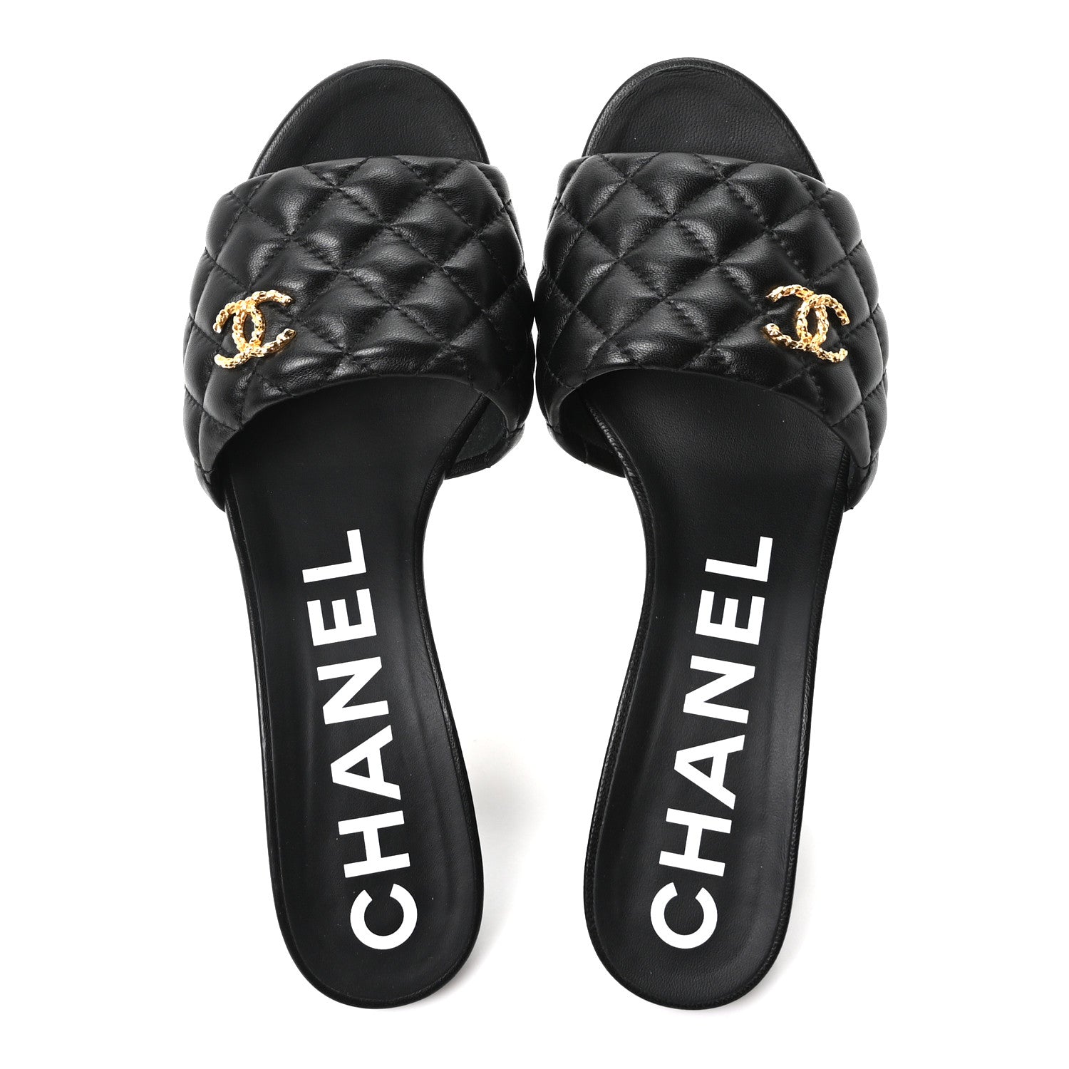 LAMBSKIN QUILTED TEXTURED CC MULES BLACK