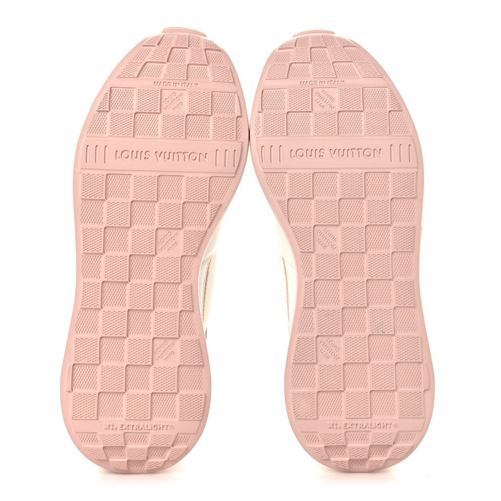 LOUIS VUITTON MIX MATERIALS SUEDE CALFSKIN RUN SNEAKERS WHITE & PINK