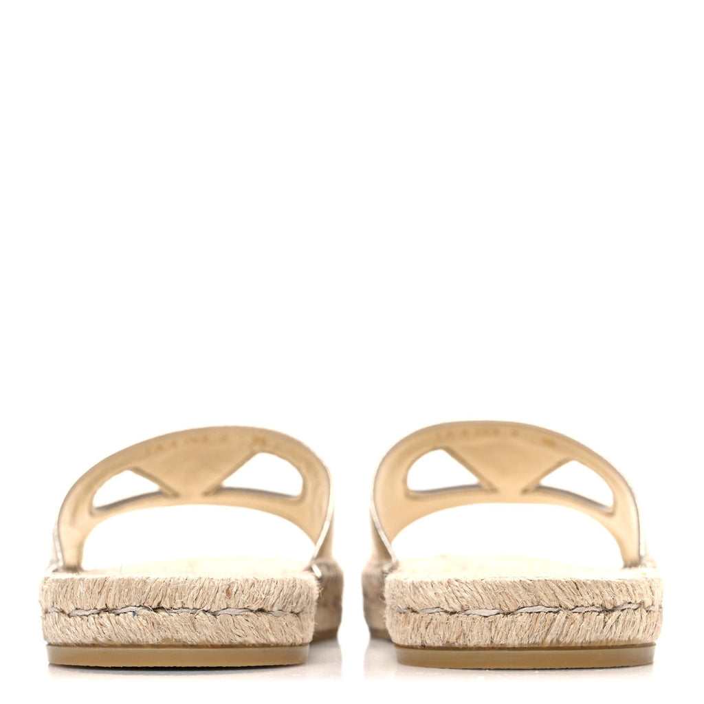 LAMINATED NAPA VLOGO CUT OUT ESPADRILLE FLAT SLIDE SANDALS SILVER