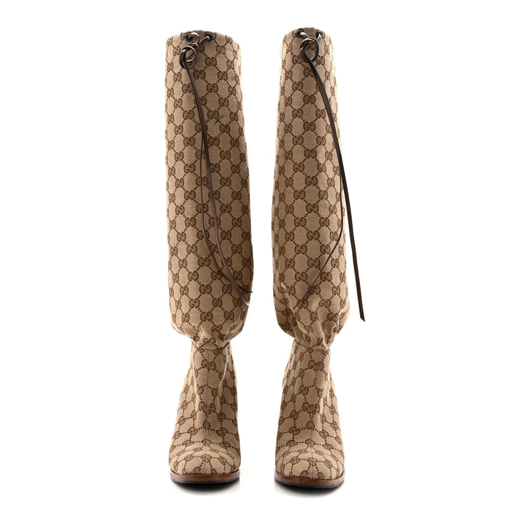 MONOGRAM MALAGA KID LISA MID HEEL BOOTS BEIGE EBONY