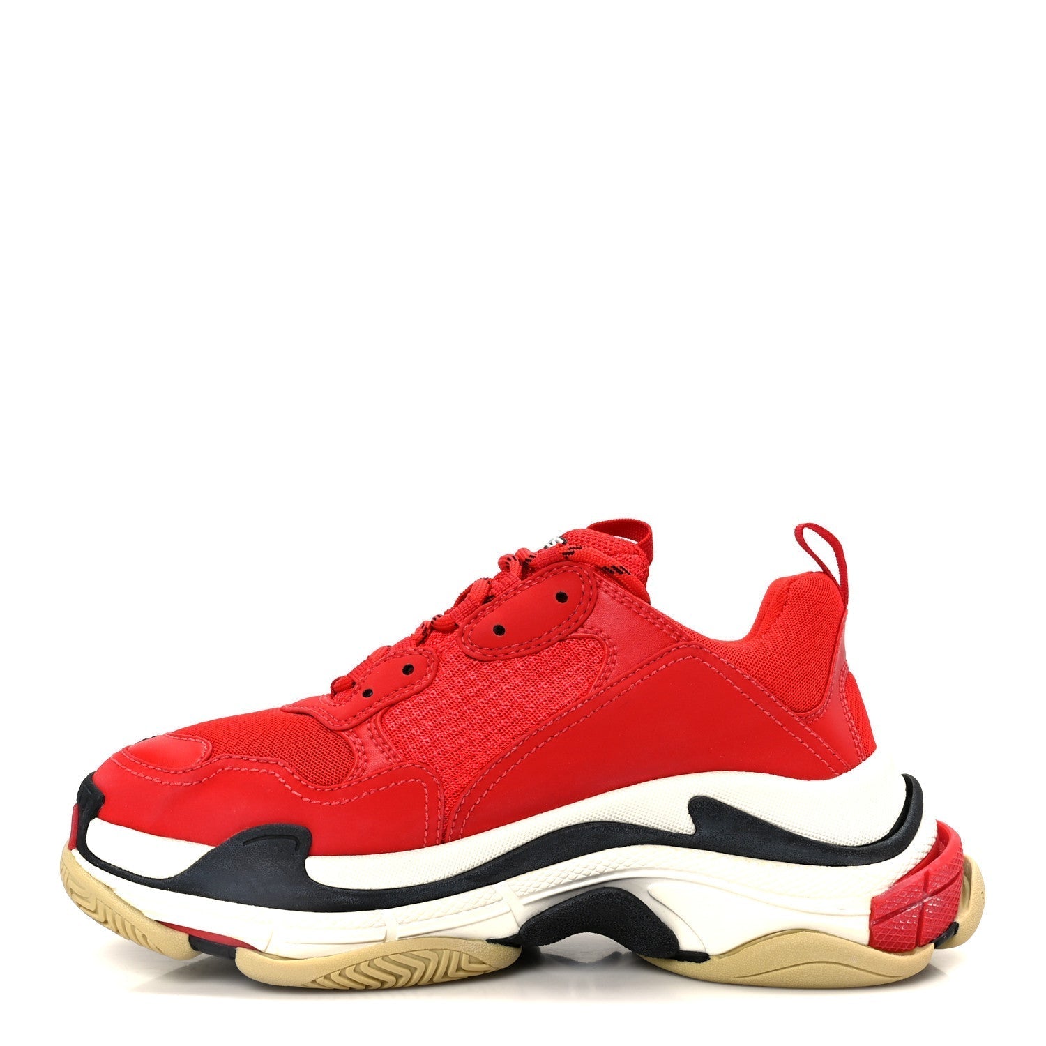 WASHED EFFECT FABRIC MESH MENS TRIPLE S SNEAKERS RED BLACK