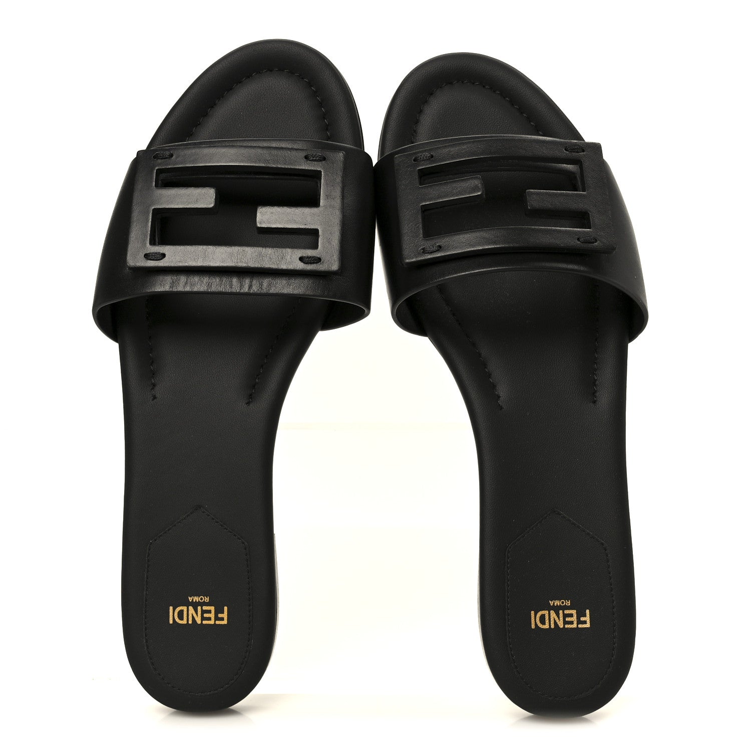 FENDI BAGUETTE FLAT SLIDE IN BLACK CALFSKIN