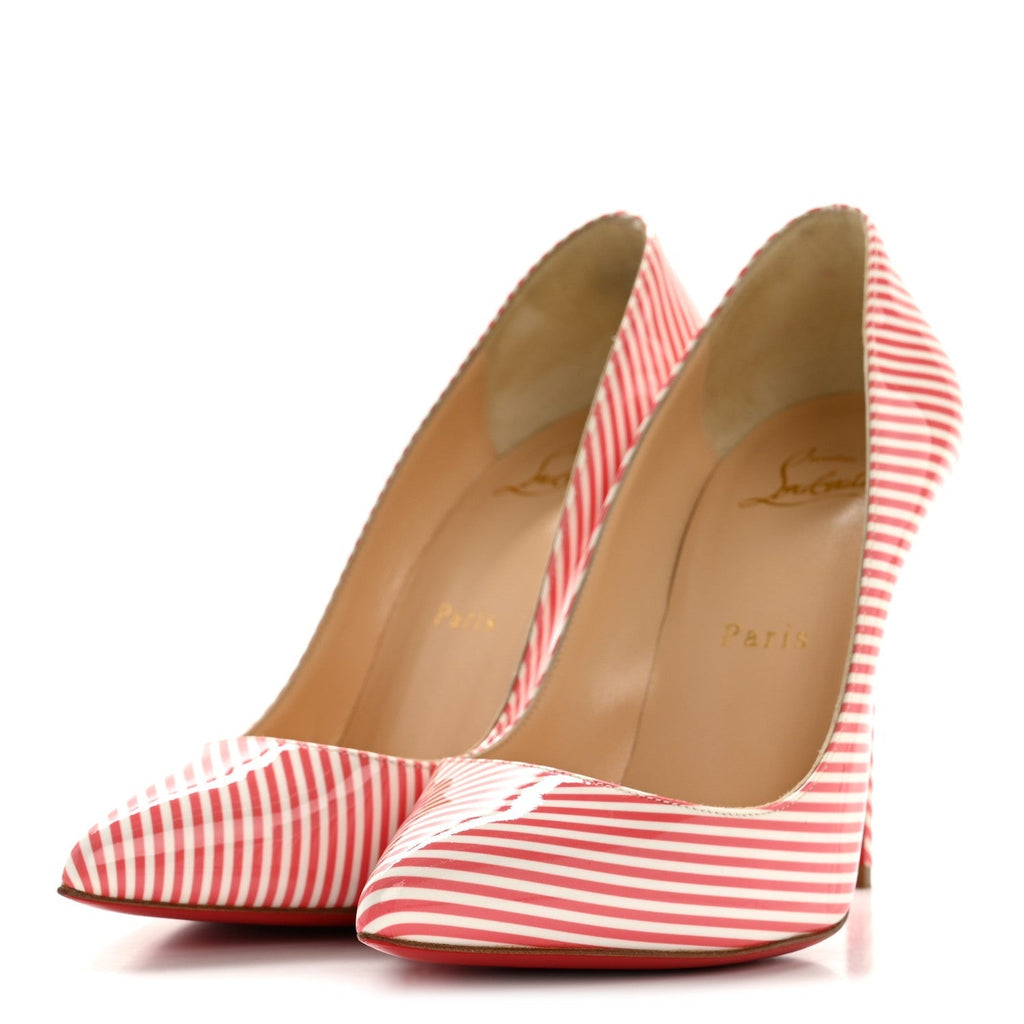 PATENT PIGALLE FOLLIES STRIPES 100 PUMPS SMOOTHIE WHITE