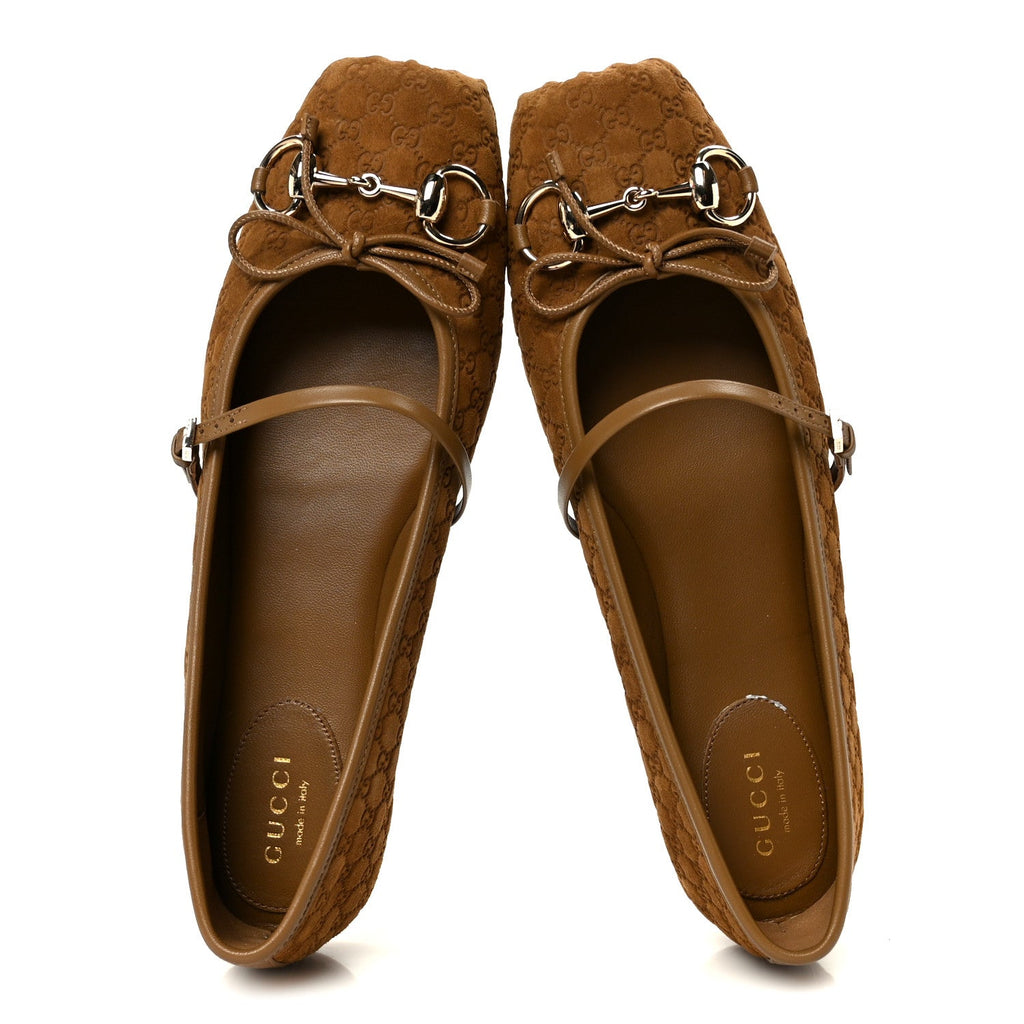 KID SCAMOSCIATO MICRO GG MONOGRAM HORSEBIT BALLET FLATS CUOIO DAFNE