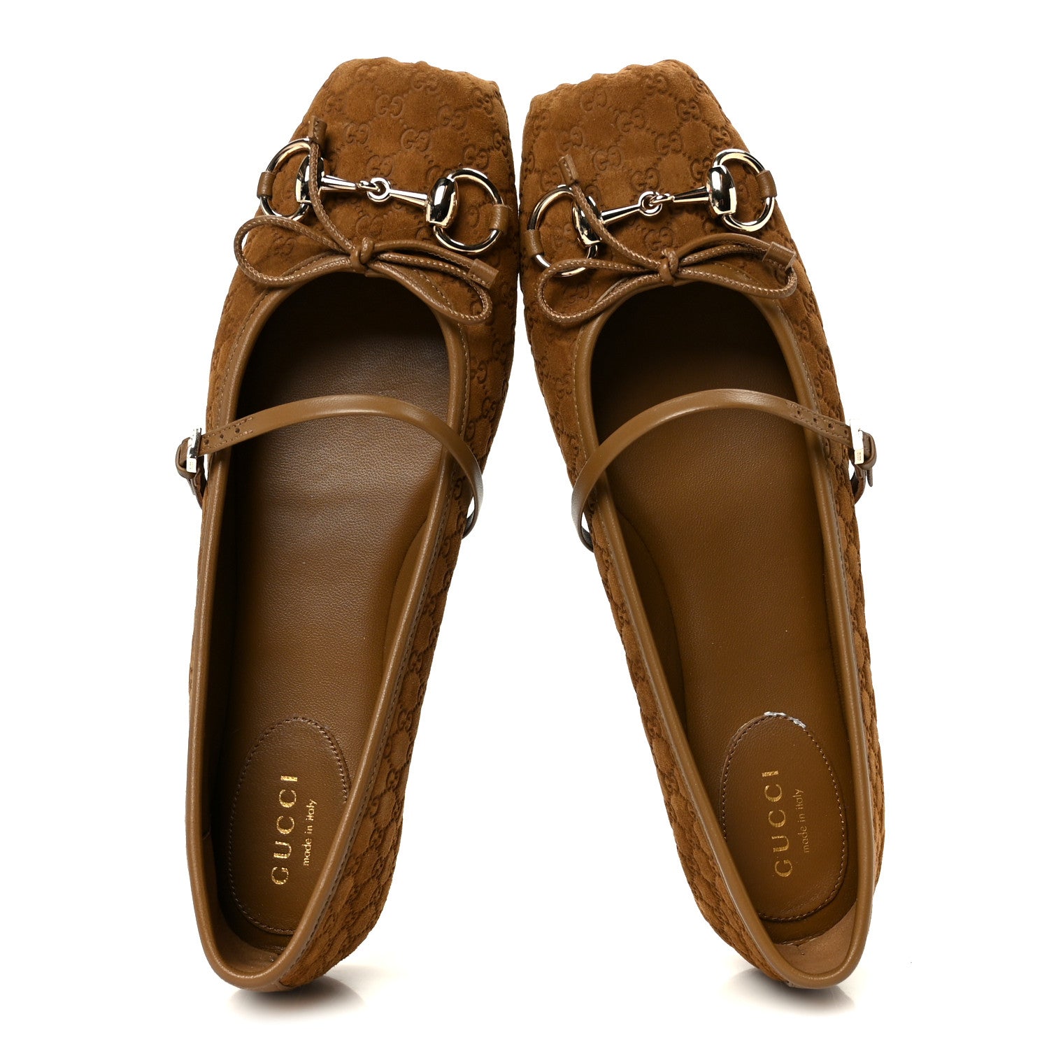 KID SCAMOSCIATO MICRO GG MONOGRAM HORSEBIT BALLET FLATS CUOIO DAFNE