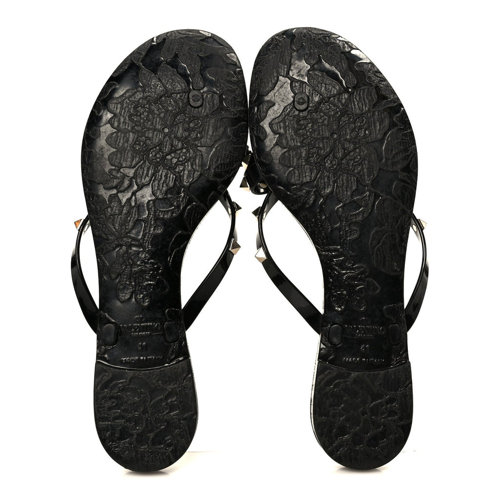 PVC JELLY ROCKSTUD BOW THONG SANDALS BLACK