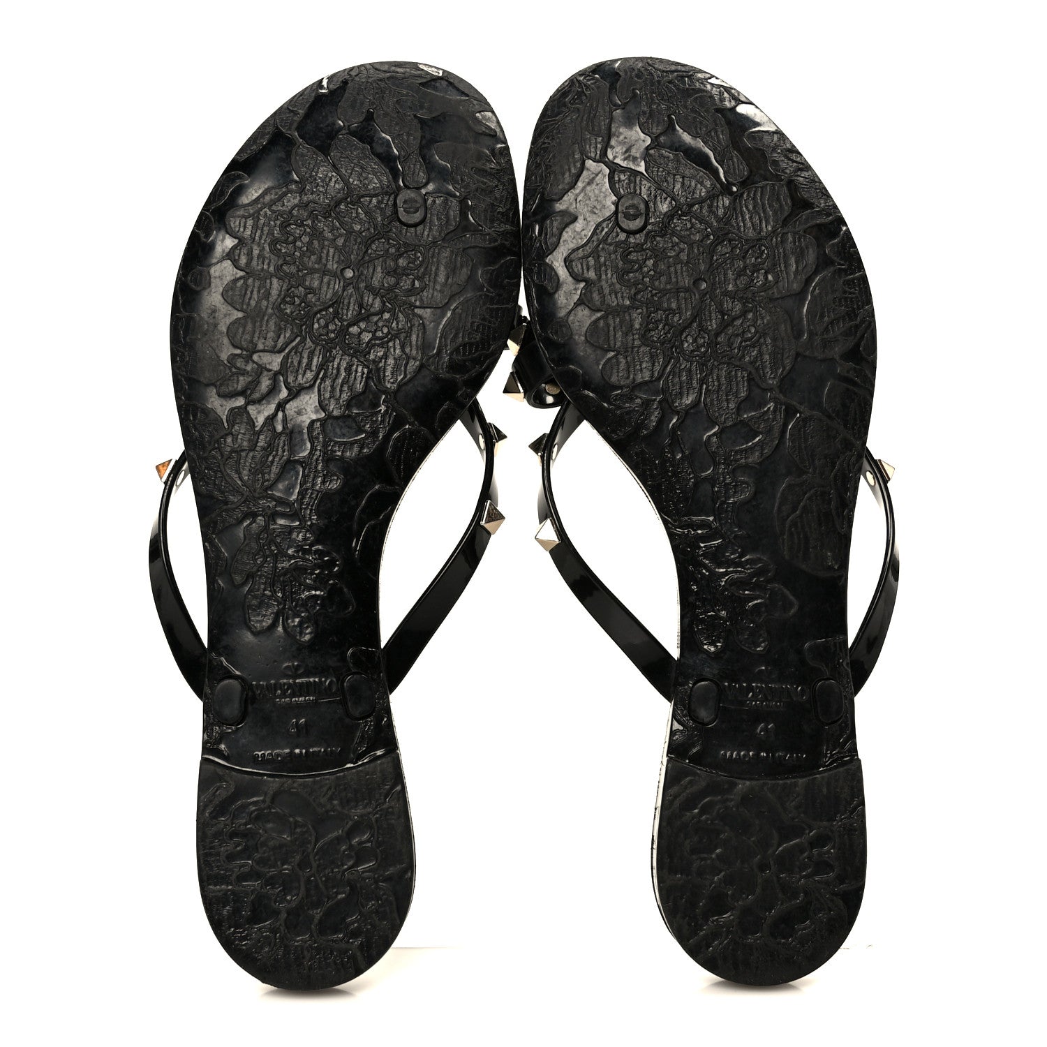 PVC JELLY ROCKSTUD BOW THONG SANDALS BLACK