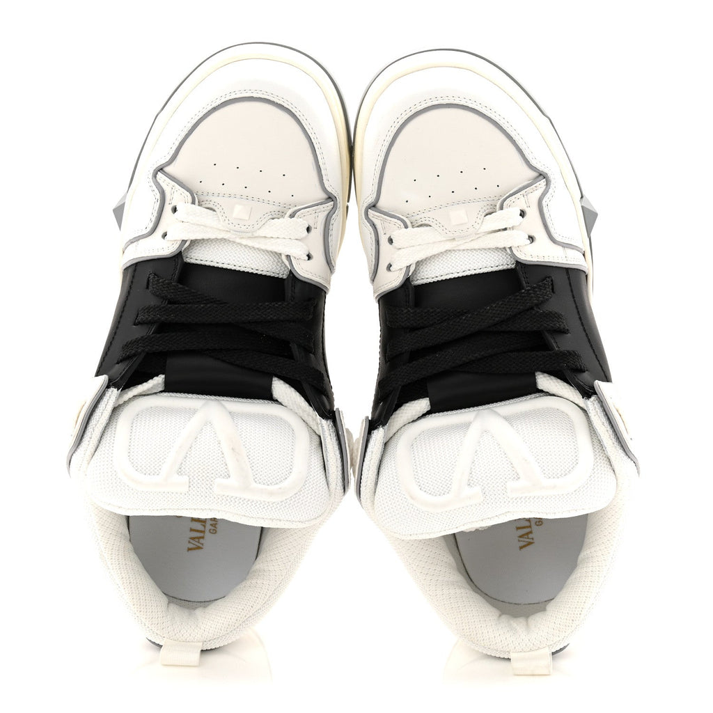 CALFSKIN MENS OPEN SKATE SNEAKERS WHITE BLACK