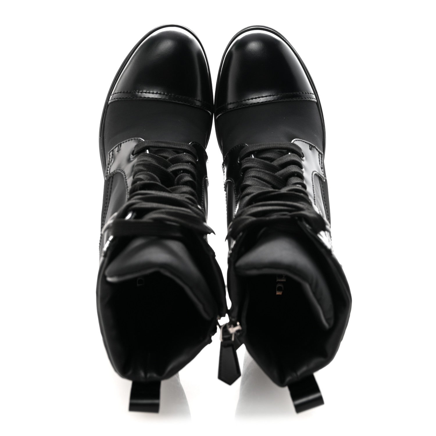 SPAZZOLATO RE-NYLON METAL TRIANGLE LOGO LACE UP 85MM ANKLE BOOTS BLACK