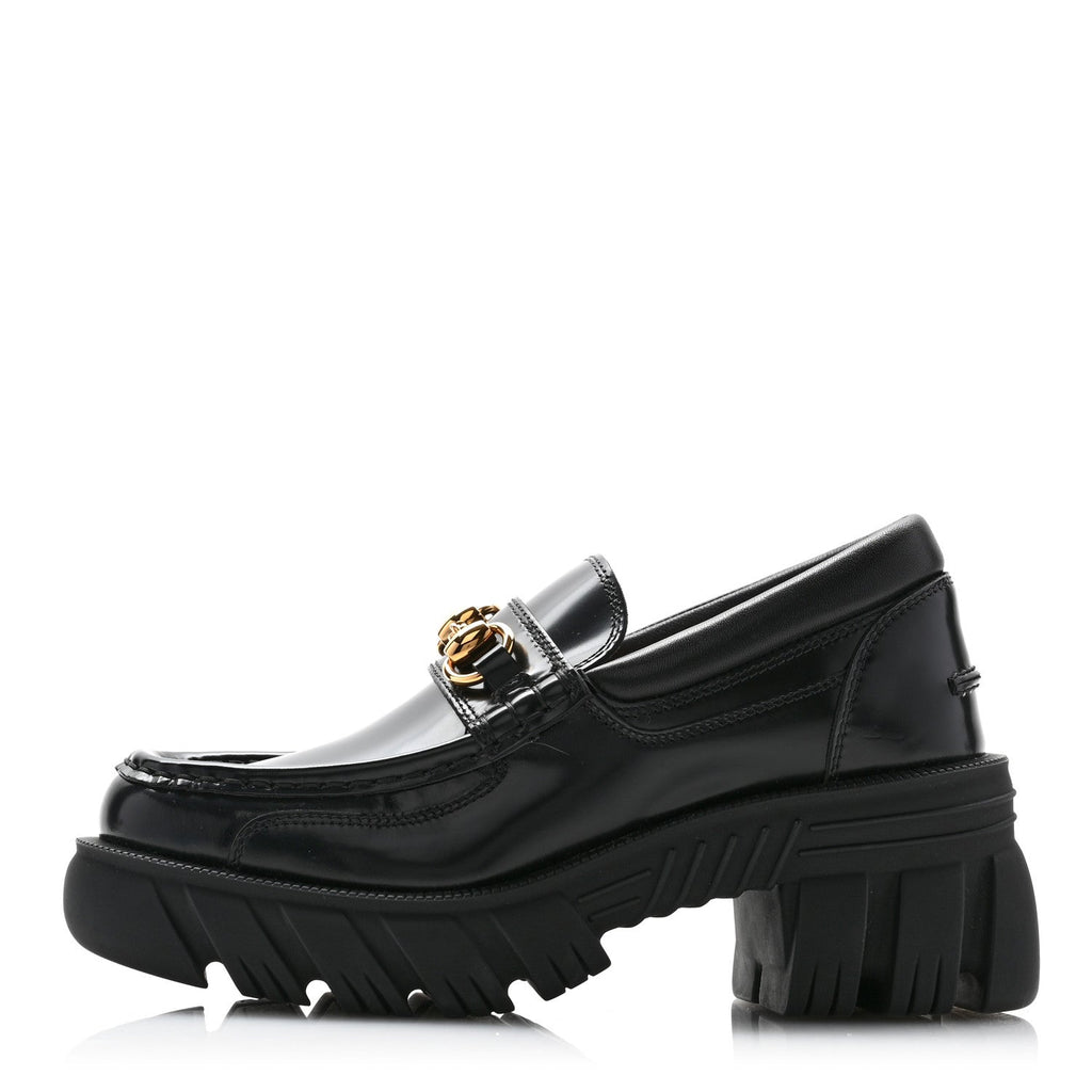 MAGNUM CALFSKIN NAPPA SAMOA WOMENS HORSEBIT PLATFORM CHUNKY LUG SOLE 40MM LOAFERS BLACK