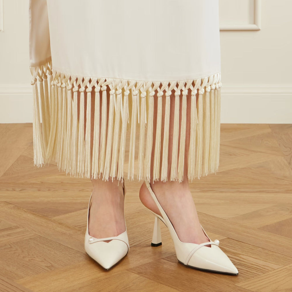 JIMMY CHOO AMITA 85 EMBELLISHED PATENT-LEATHER SLINGBACK PUMPS
