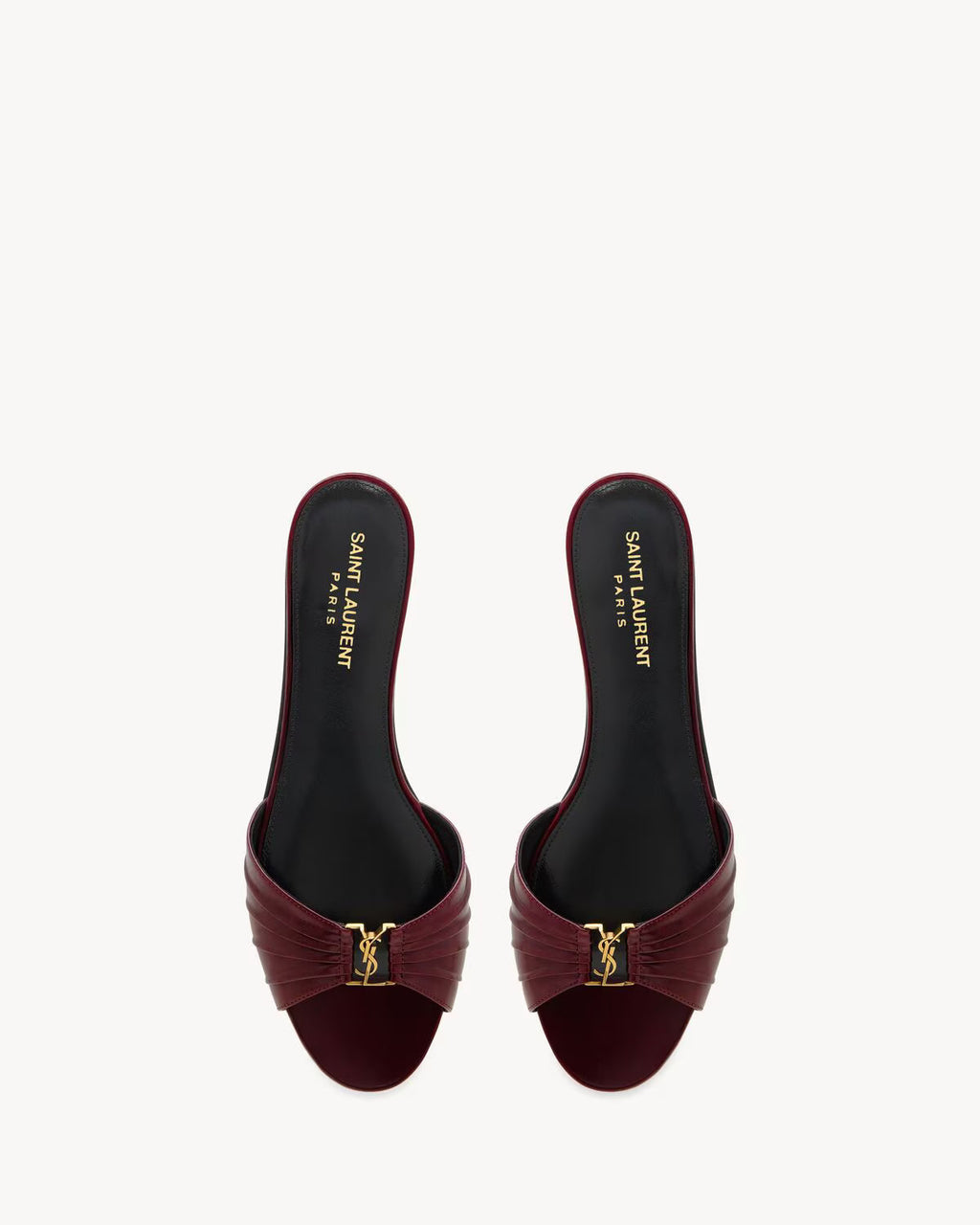 YSL BABYLONE SLIDES IN SMOOTH LEATHER VINTAGE BORDEAUX