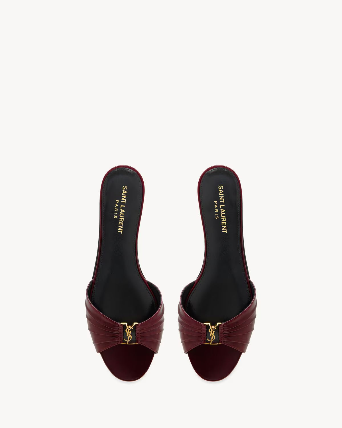 YSL BABYLONE SLIDES IN SMOOTH LEATHER VINTAGE BORDEAUX
