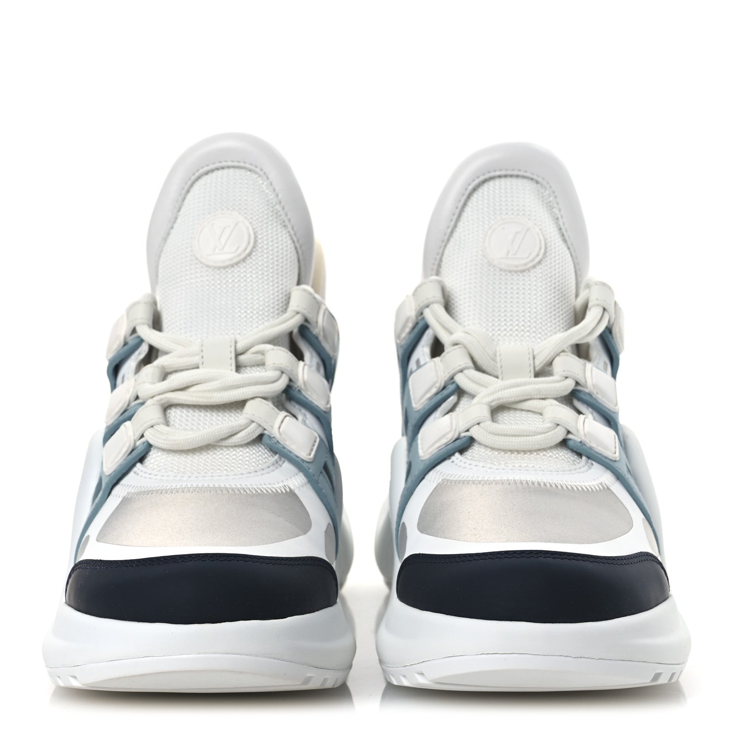CALFSKIN TECHNICAL NYLON LV ARCHLIGHT SNEAKERS WHITE BLUE GRIS