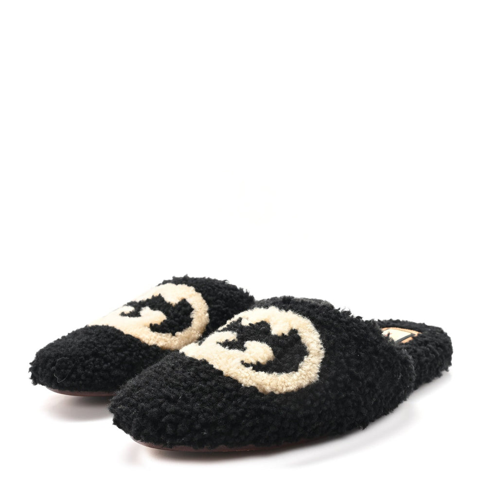 FAUX SHEARLING INTERLOCKING G WOMENS EILEEN SLIPPERS BUTTERSCOTCH BLACK