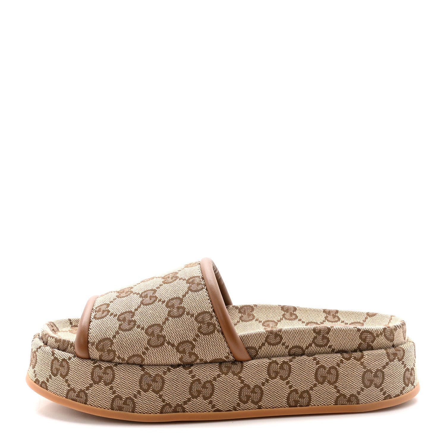 ORIGINAL GG CANVAS MONOGRAM WOMENS GG PLATFORM SANDALS BEIGE DARK BROWN