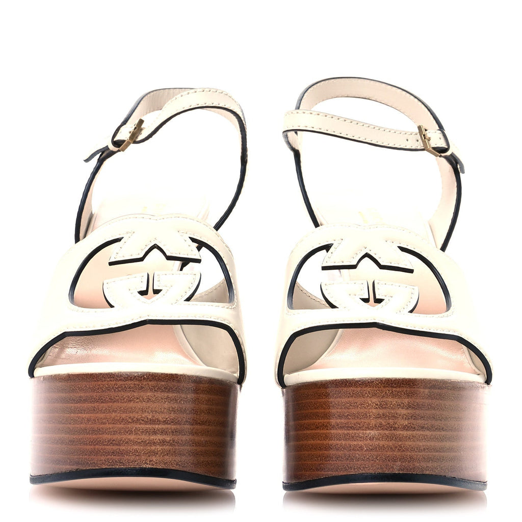 COSMOS SOFTY CALFSKIN WOODEN INTERLOCKING G CUT-OUT /120MM PLATFORM SANDALS MYSTIC WHITE